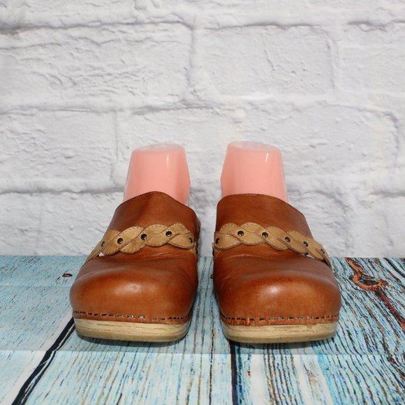 DANSKO Sherise Brown Leather Braided Strap Clogs Slip On Shoes 40 / 10 - Picture 4 of 9
